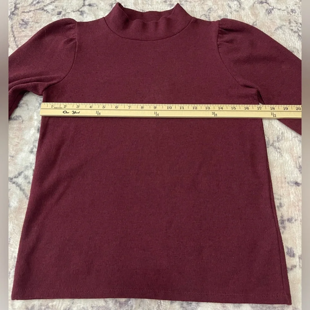 Madewell Plush Mockneck Puff-Sleeve Burgundy Top Size Small - Picture 7 of 9